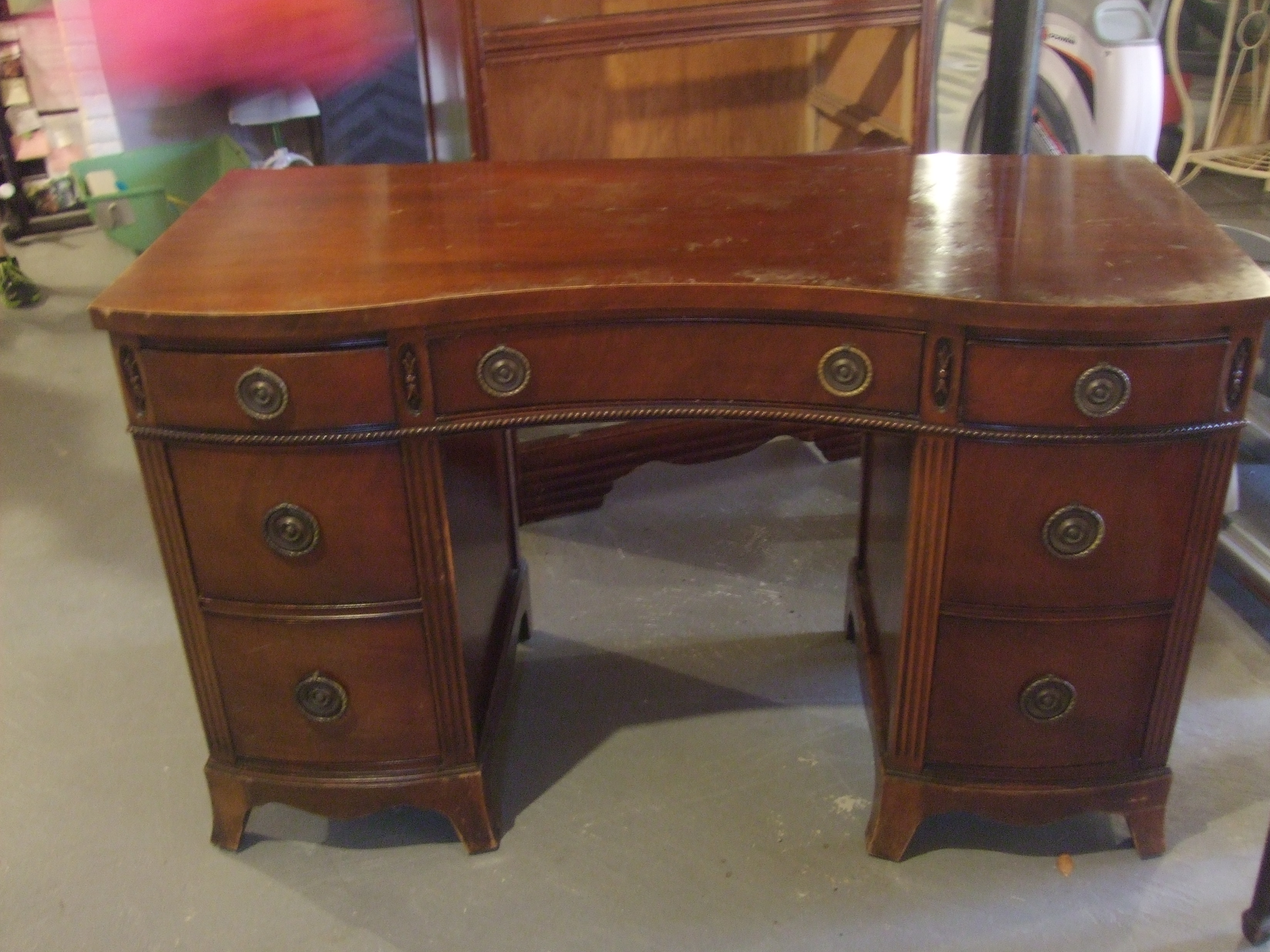 1949 Drexel Kneehole Desk. detail. Is it valuable? InstAppraisal